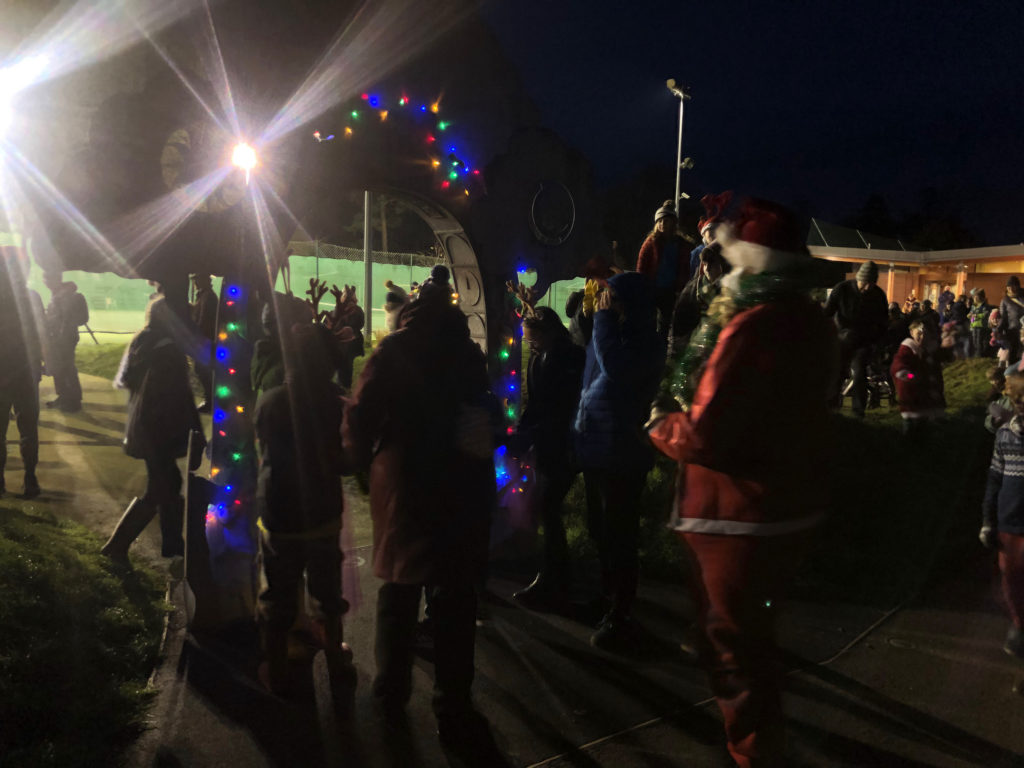 crowd of people in the dark waiting for Santa to arrive