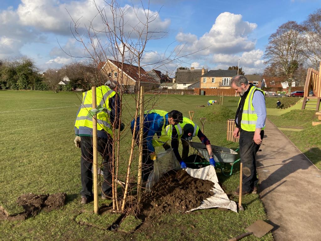 4 people planting a tree